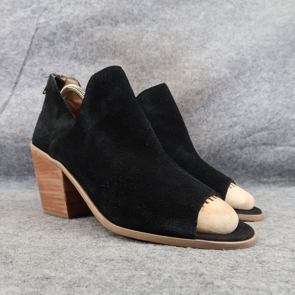 Susina Shoes Womens 10 Bootie Open Toe Leather Fashion Block Heel Cutout Black